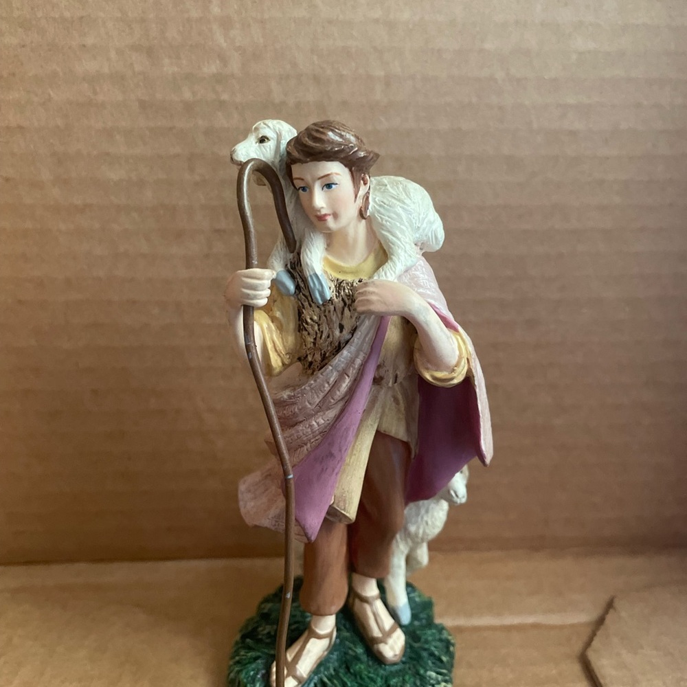 Thomas Kinkade Shepherd Figurine with Purple and Brown